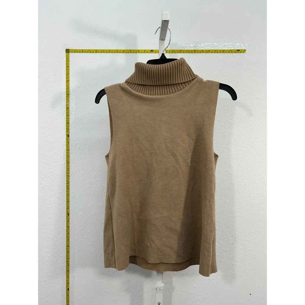 Zara Womens Sleeveless Turtleneck Sweater Camel Tan Knit Top Size Small‎